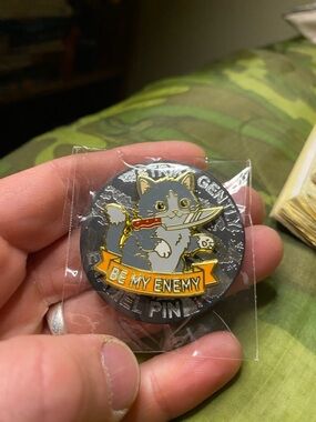 Brand New In Package Strike Gently “Be My Enemy” Knife Kitten Enamel Pin